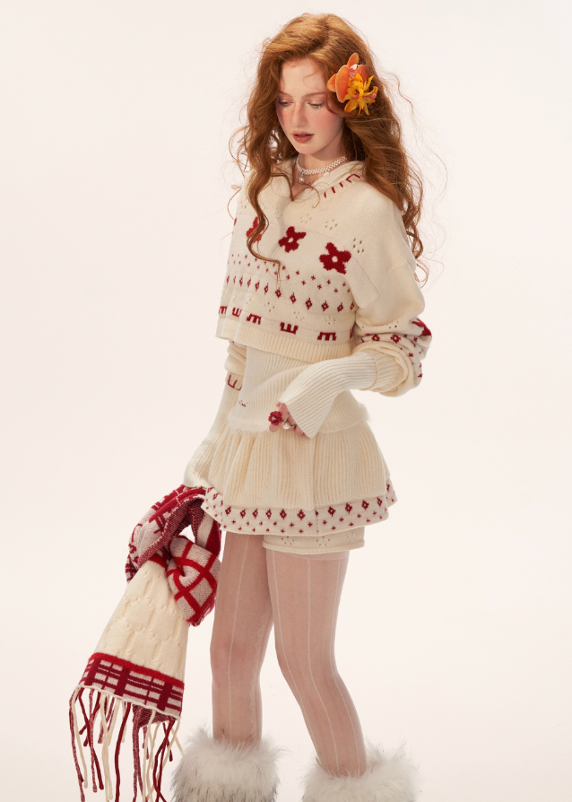 Star Flower Knit  Lazy Crop Sweater Drop