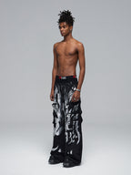 【25s Mar.】Deconstructed Style Brushed Silver Ribbon Drawstring Overalls