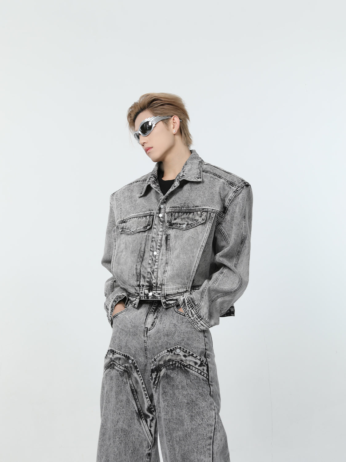 【24s March.】Retro Distressed Simple Denim Suit