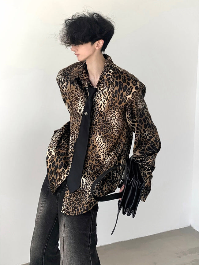 【24s Nov.】American Retro Shoulder Pad Leopard Print Shirt Hover Image