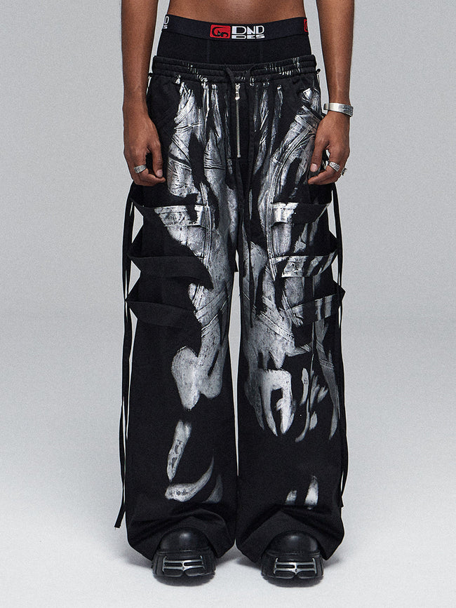 【25s Mar.】Deconstructed Style Brushed Silver Ribbon Drawstring Overalls Hover Image
