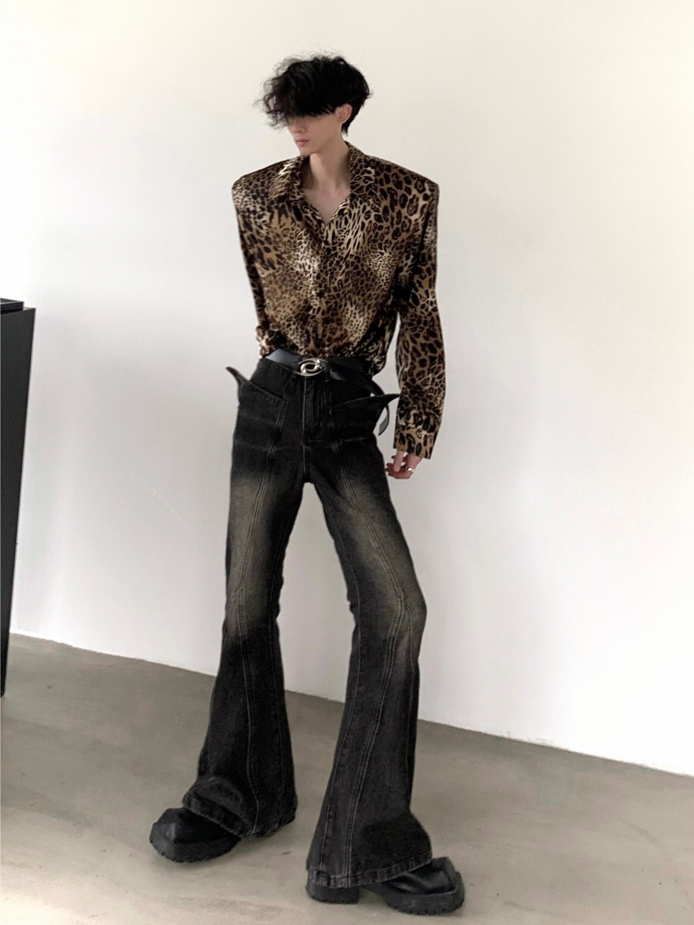 【24s Nov.】American Retro Shoulder Pad Leopard Print Shirt