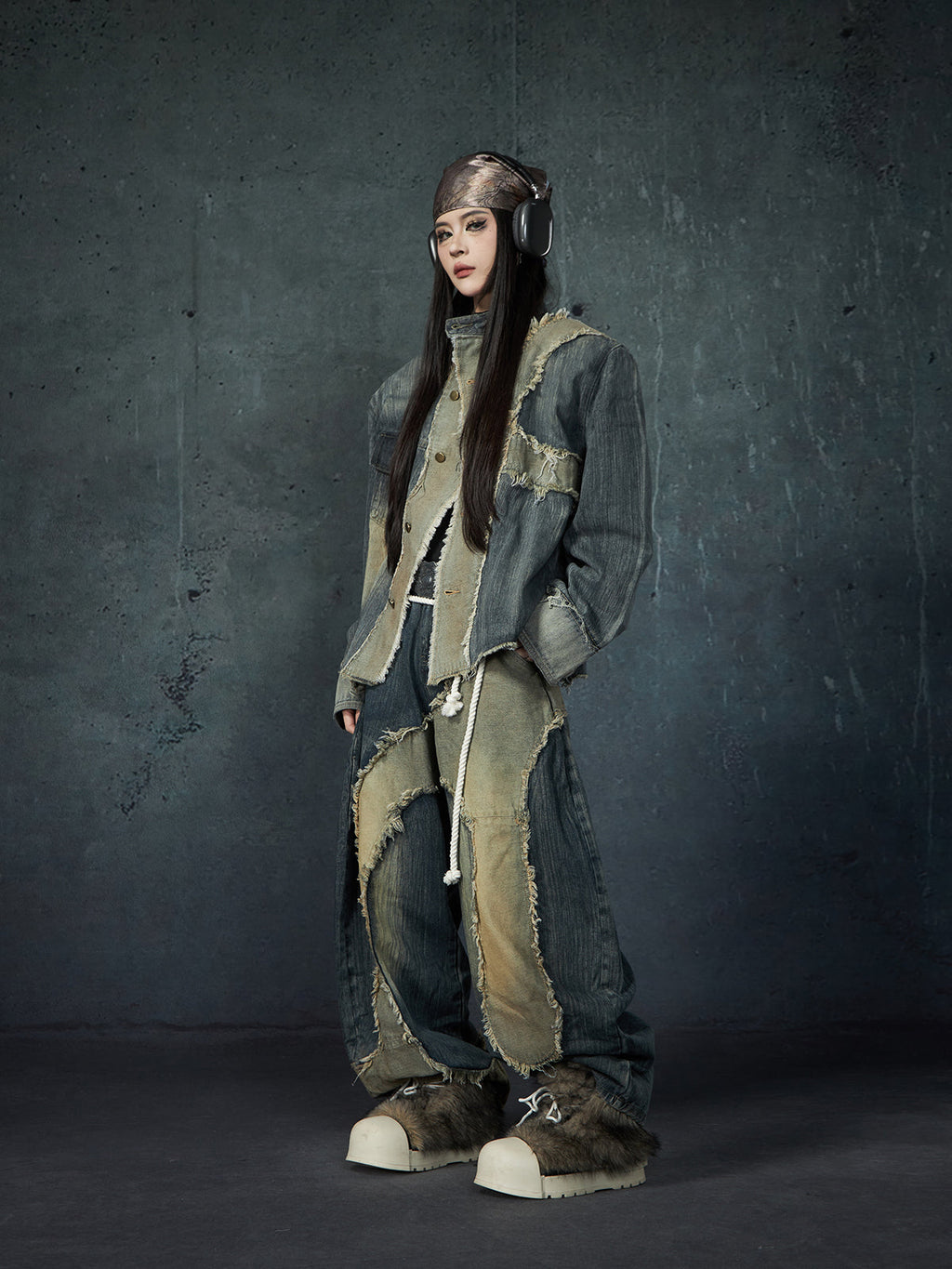 【25s Feb.】Wasteland Style Patchwork Raw Edge Denim Jacket/Pants