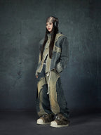 【25s Feb.】Wasteland Style Patchwork Raw Edge Denim Jacket/Pants
