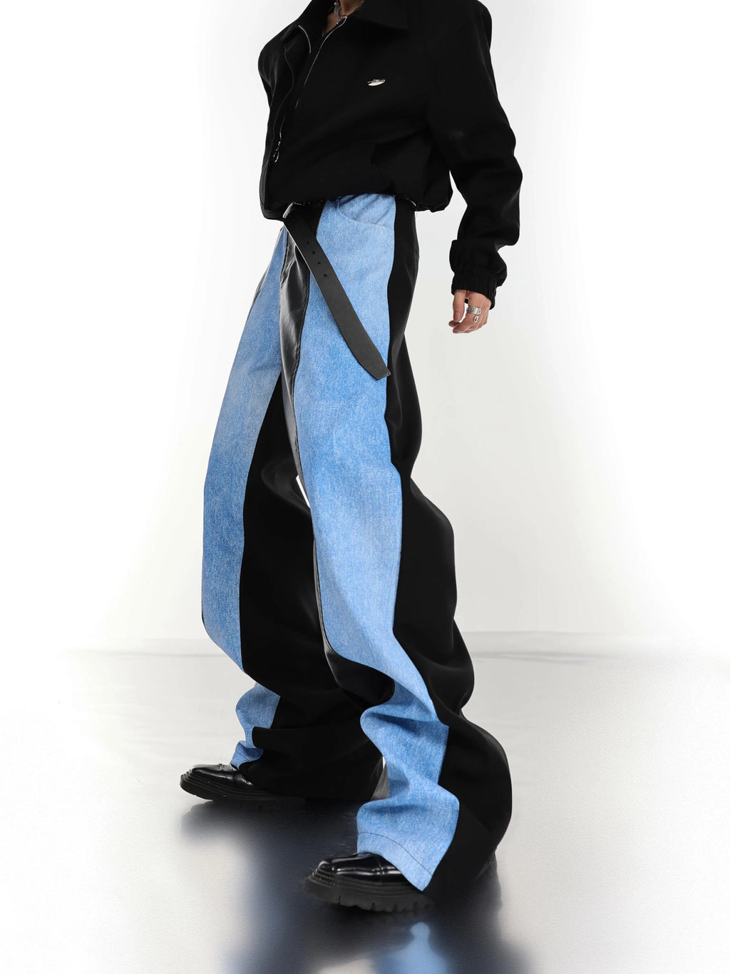 【25s Mar.】PU Leather Blue Black Trousers
