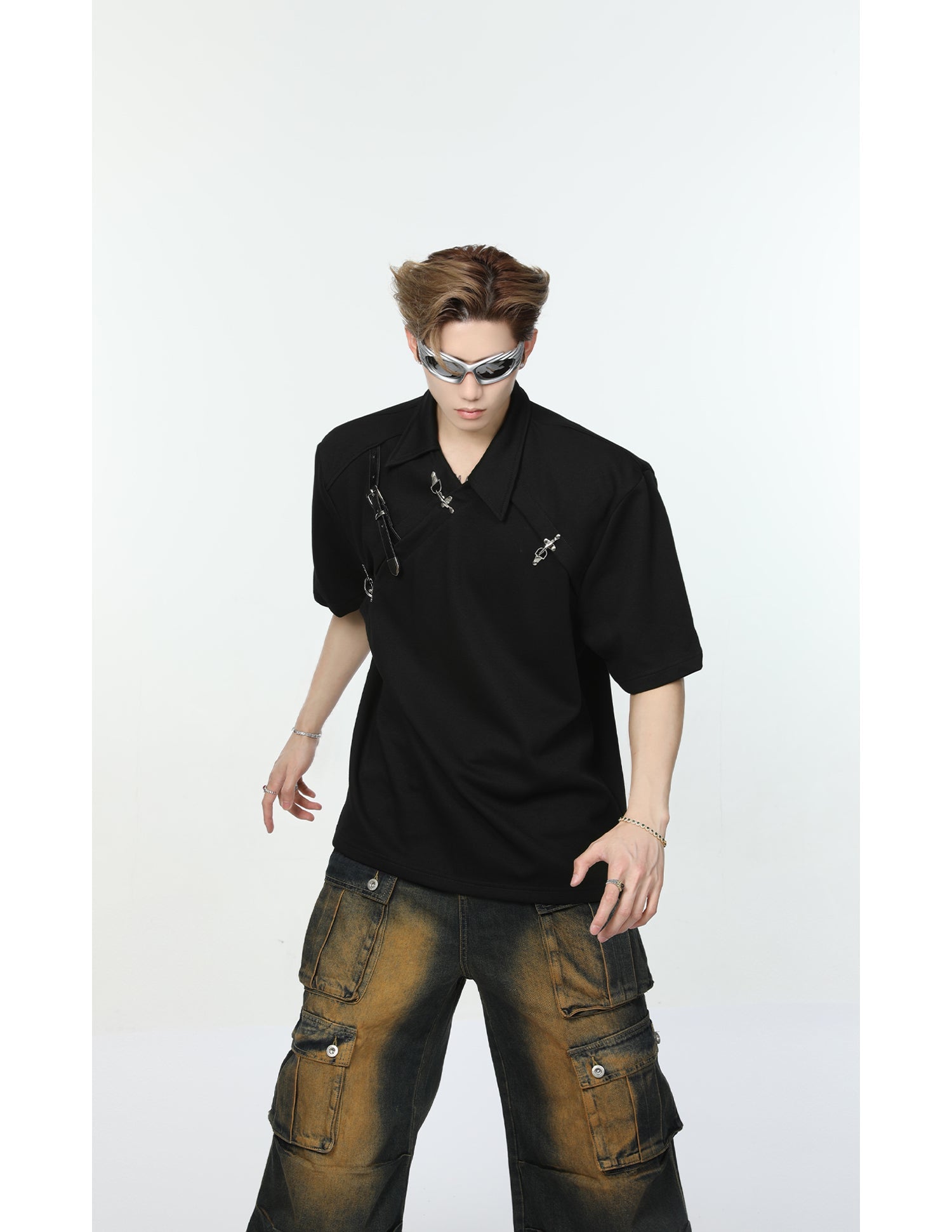 【24s May.】Metal Belt Design Lapel T-shirt
