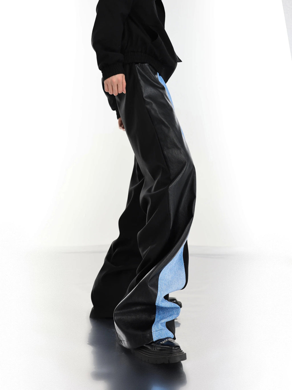 【25s Mar.】PU Leather Blue Black Trousers