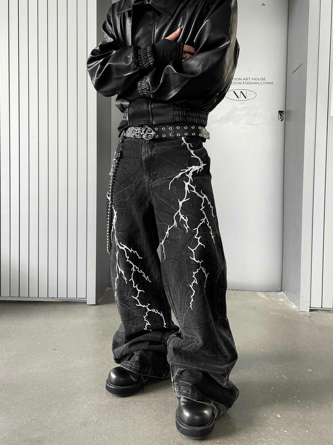 【24s Nov.】Niche Design Embroidered Lightning Loose Jeans Hover Image