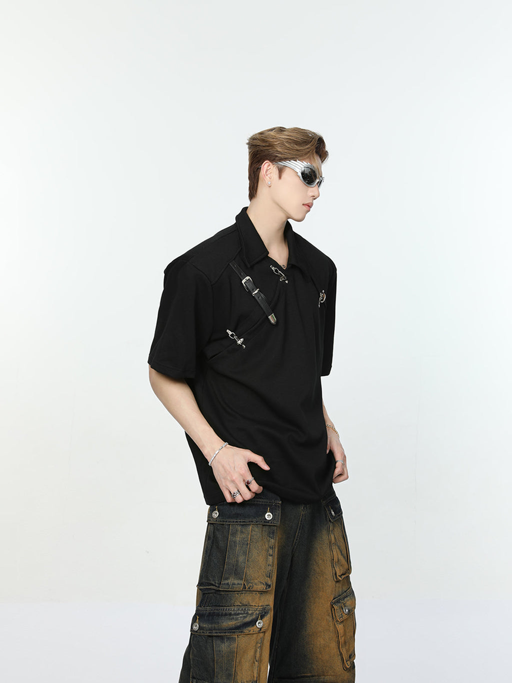 【24s May.】Metal Belt Design Lapel T-shirt