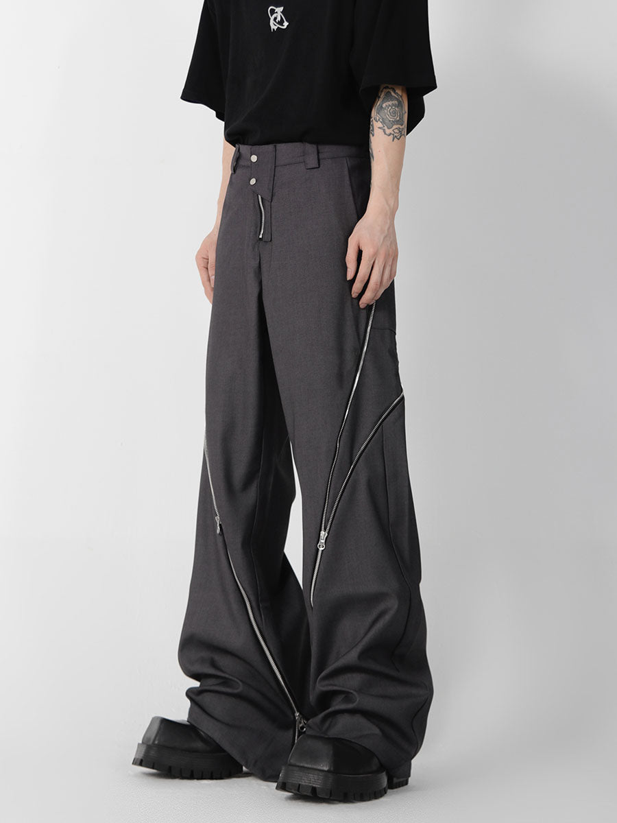Zippered Slit Flared Trousers