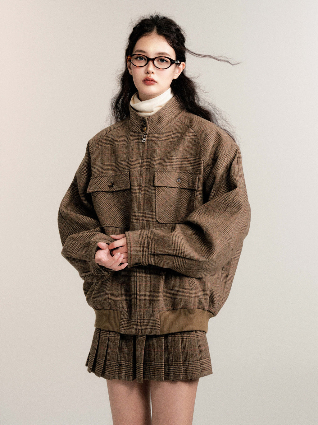 Retro College Wool Skirt Suit