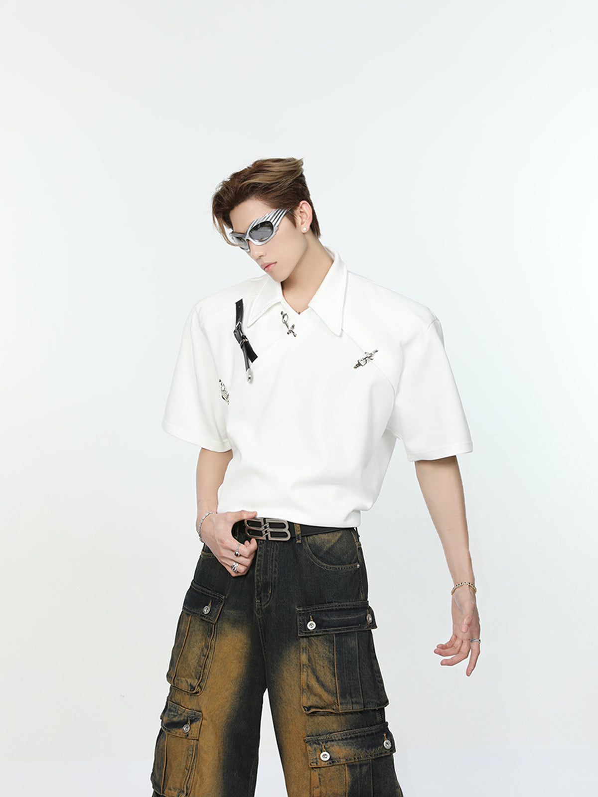 【24s May.】Metal Belt Design Lapel T-shirt
