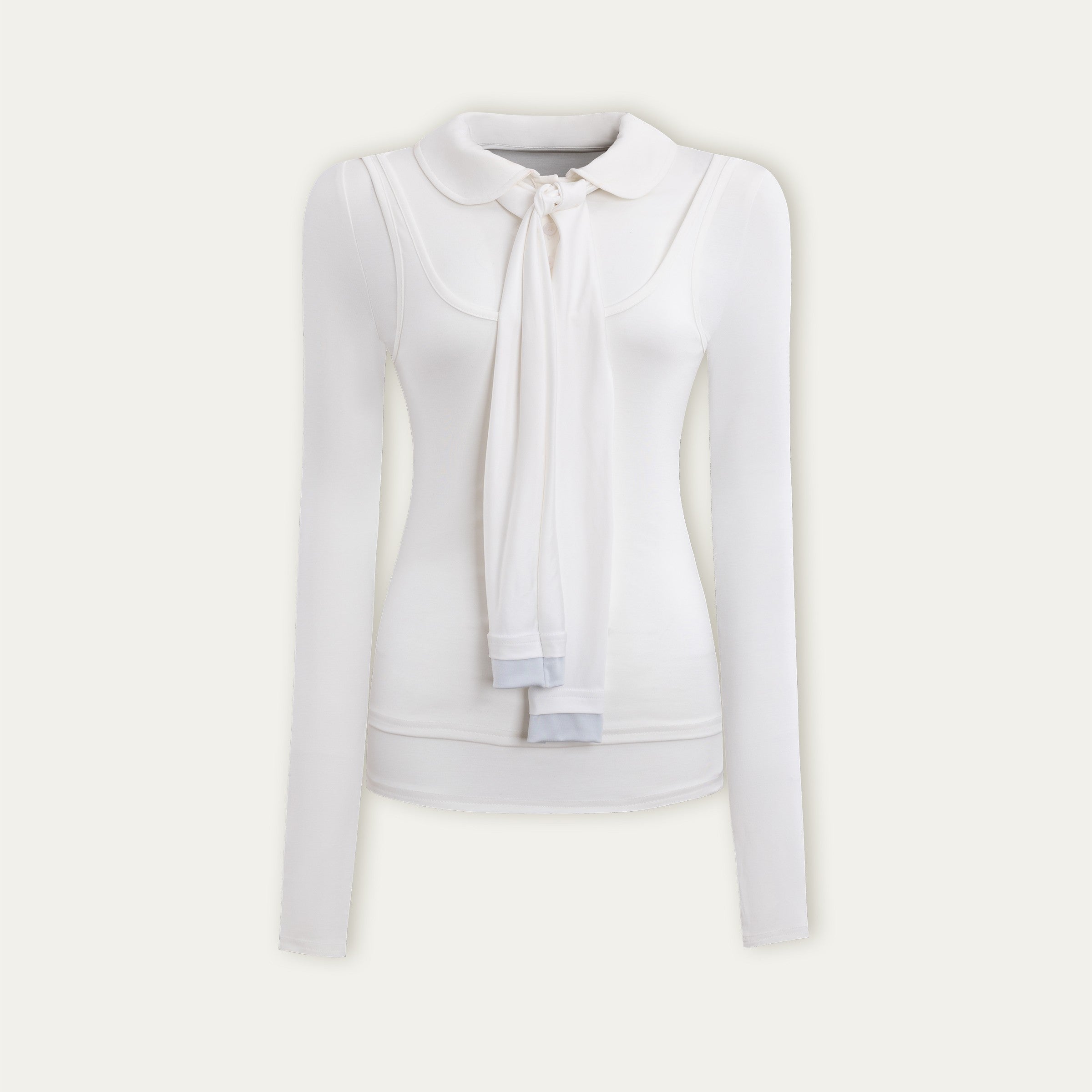 Soft Light Doll Collar Faux Two-Piece Top & Skirt Set