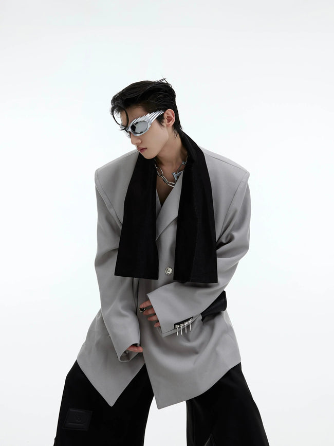 【23s September.】Twill Tie Patchwork Design Blazer Main Image