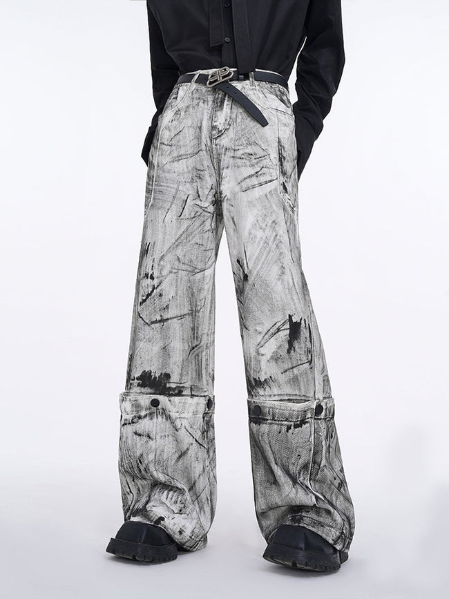 【25s Jan.】High Street White Graffiti Detachable Design Jeans Hover Image