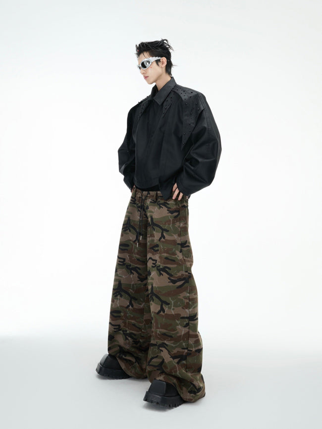 【25s Feb.】Retro Camouflage Wide Leg Cargo Pants Hover Image