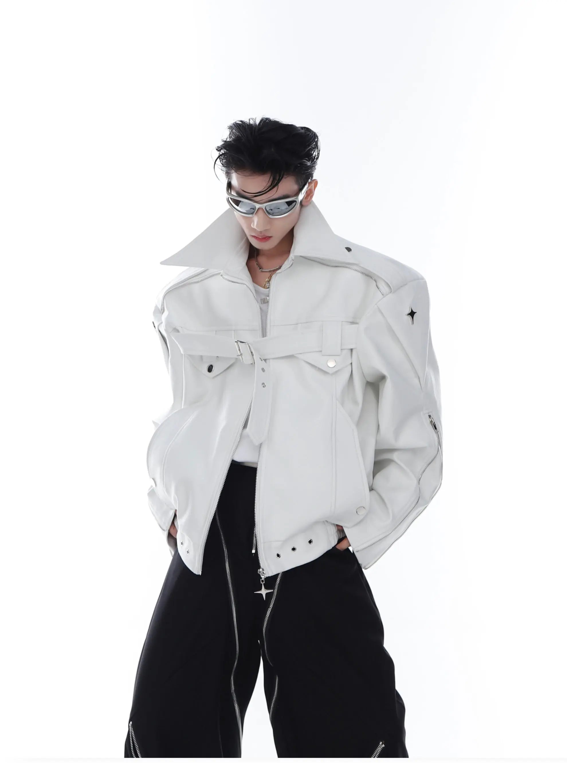 【23s Feb.】Button and Zip Leather Jacket