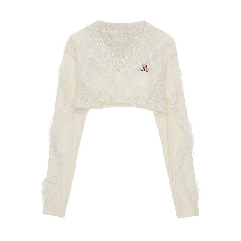 College style short sweater tops with fur pit short skirt pants