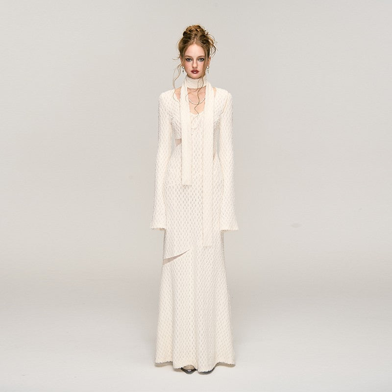 White Jacquard Hollow out Dress
