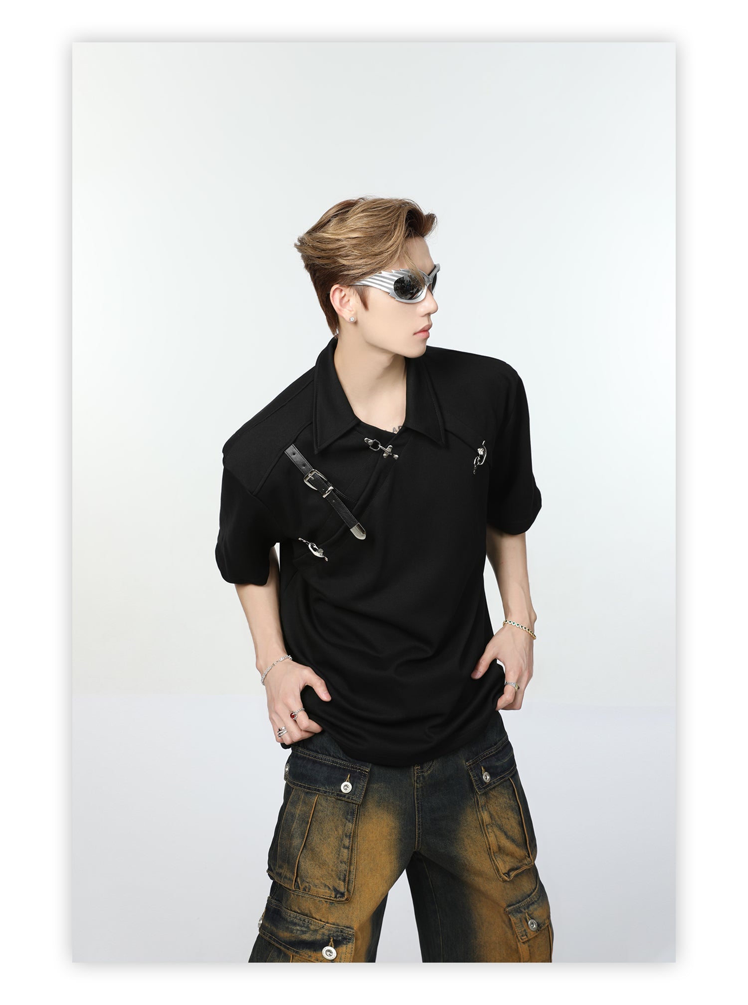 【24s May.】Metal Belt Design Lapel T-shirt