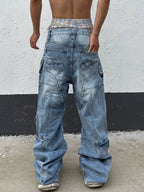 【25s Aug.】Deconstructed Heavy-Washed Patchwork Denim Jeans