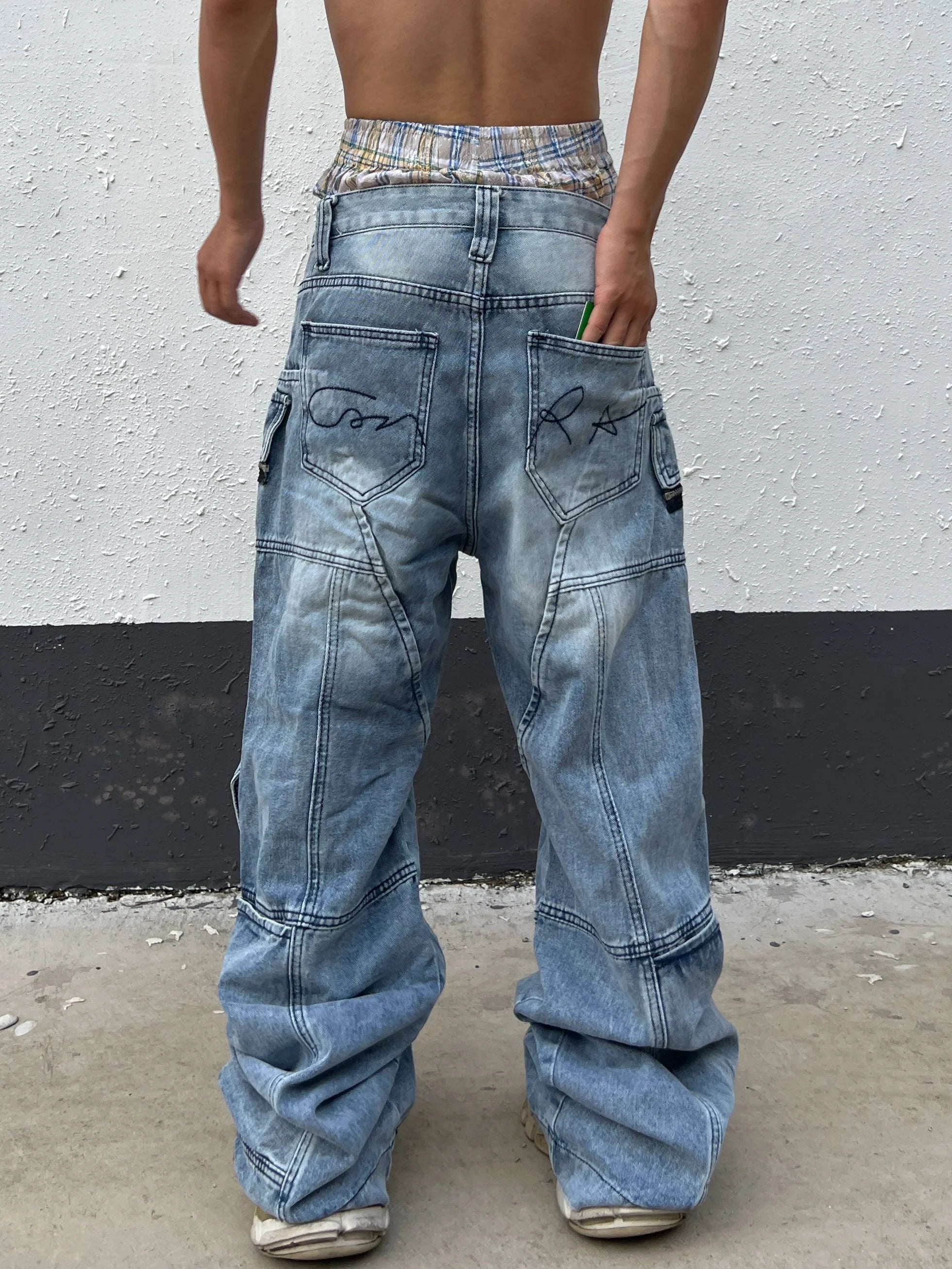 【25s Aug.】Deconstructed Heavy-Washed Patchwork Denim Jeans