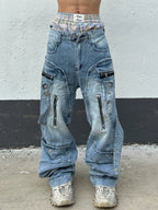 【25s Aug.】Deconstructed Heavy-Washed Patchwork Denim Jeans