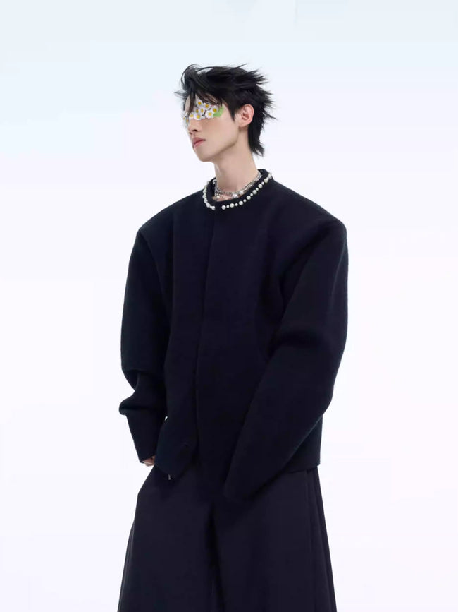 【24s Nov.】Simple Light Luxury Pearls Embellished Short Cardigan Sweater Hover Image