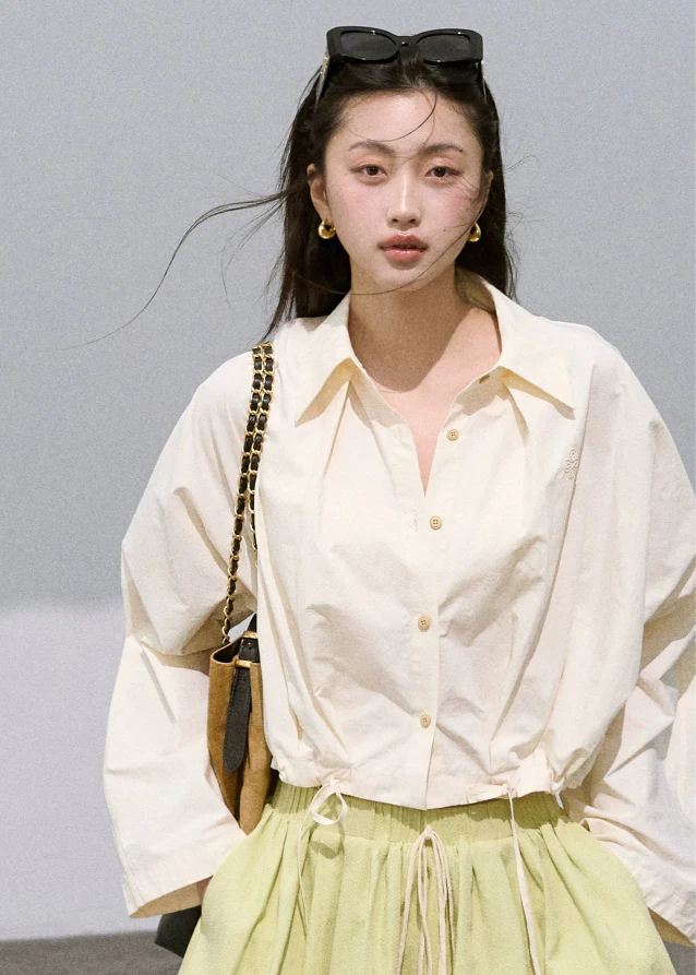 Pinched Waist Cropped Blouse