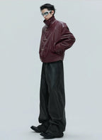 【25s Nov.】Ostrich Leather Aircraft Button Plush Leather Jacket