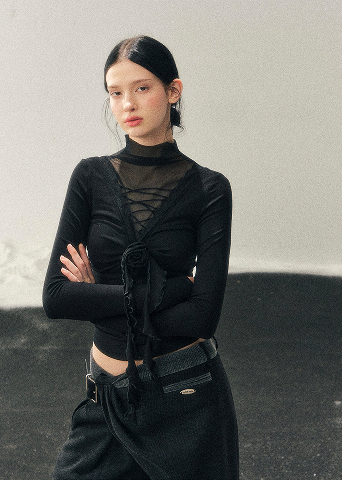 Lace Veil High-Neck Top