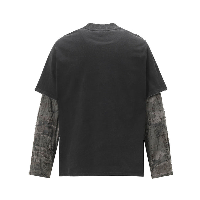 Layered Distressed Washed Long Sleeve Tee Main Image
