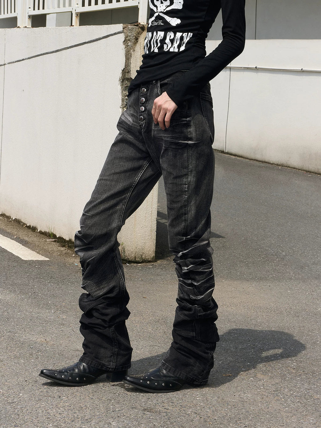 Cracked Washed Curved Skinny Jeans