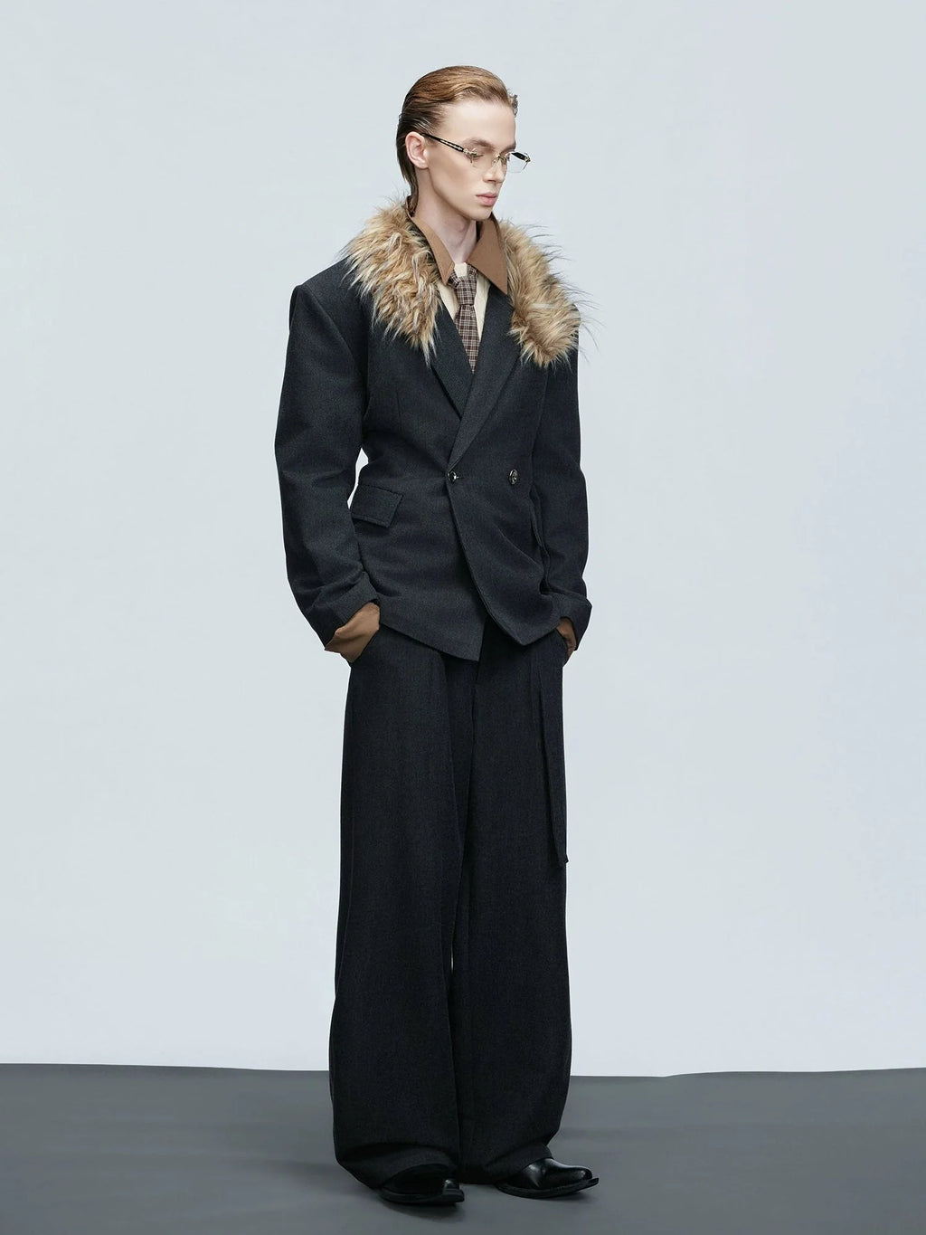【25s Nov.】Elegant Detachable Fur Collar Wool Suit/Trousers