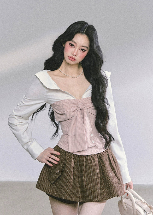 Belle Corsetée Striped Bow Blouse