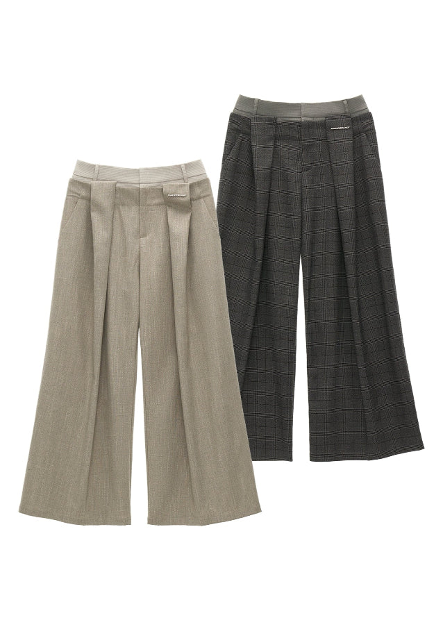 Double-Waist Plaid Trousers