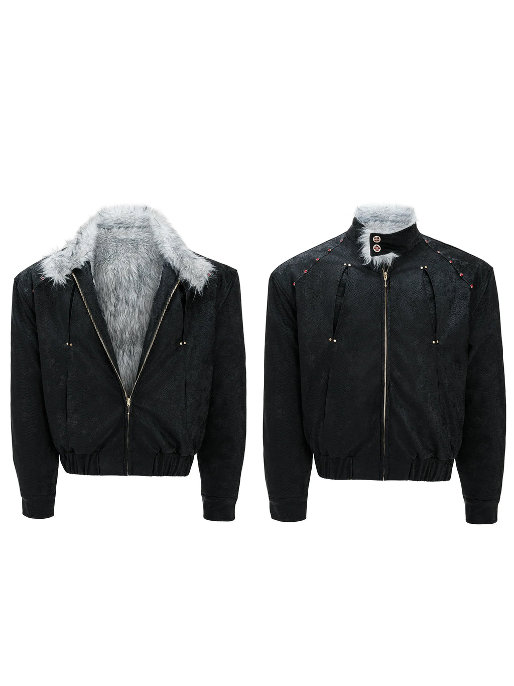 【25s Nov.】"Snowy Silver Fox" Plush Leather Jacket (No Hood)