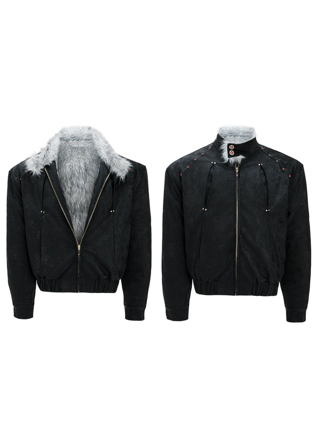 【25s Nov.】"Snowy Silver Fox" Plush Leather Jacket (No Hood) Hover Image