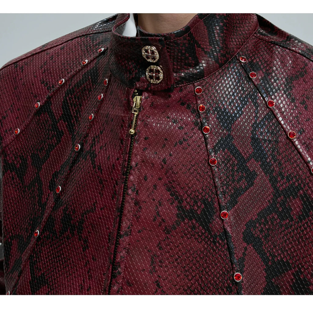 【25s Oct.】Python Textured Leather Fashion Jacket