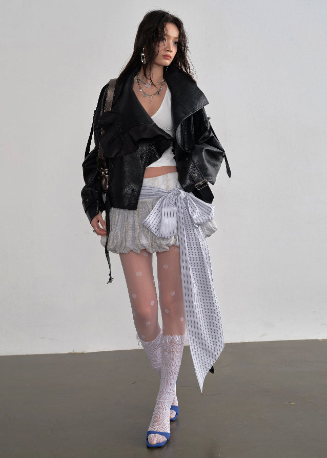 Play Mode Ruffle Leather Jacket