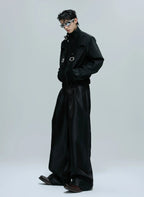 【25s Nov.】Crocodile-print Scale Cropped Leather Jacket