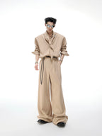 【26s Apr.】Scarf Shoulder Pad Shirt / Drape Wide-leg Pants