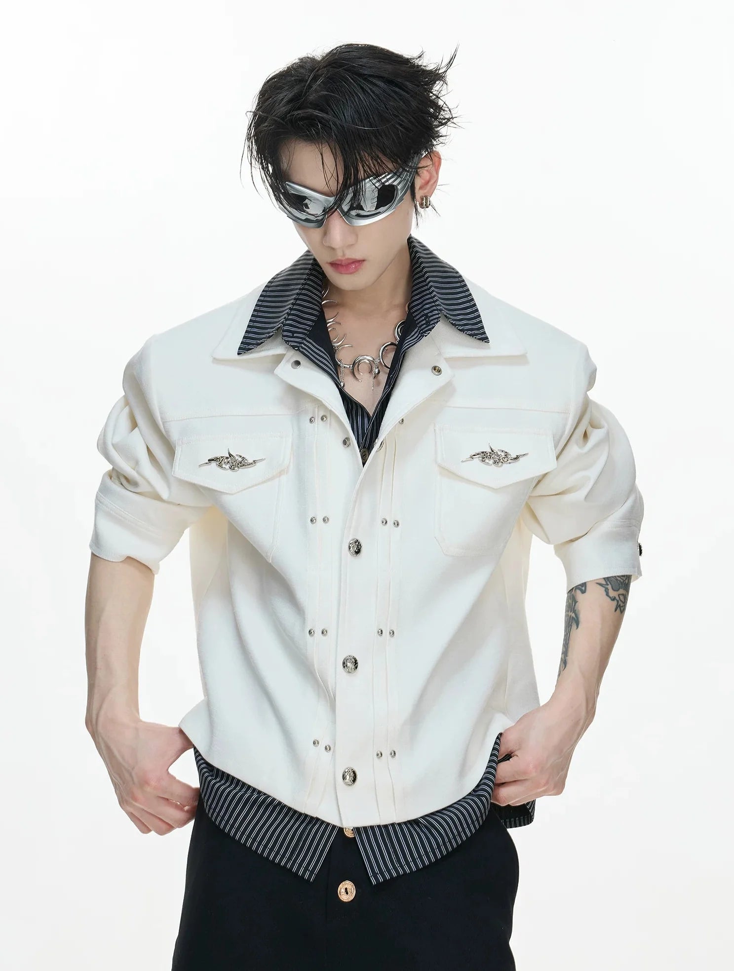 26s Feb.】Striped Faux-Layer Short Jacket