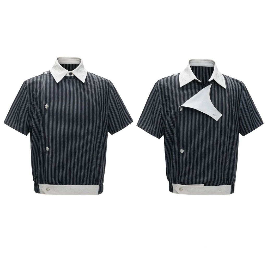 Embroidered Asymmetric Stripe Shirt Tee