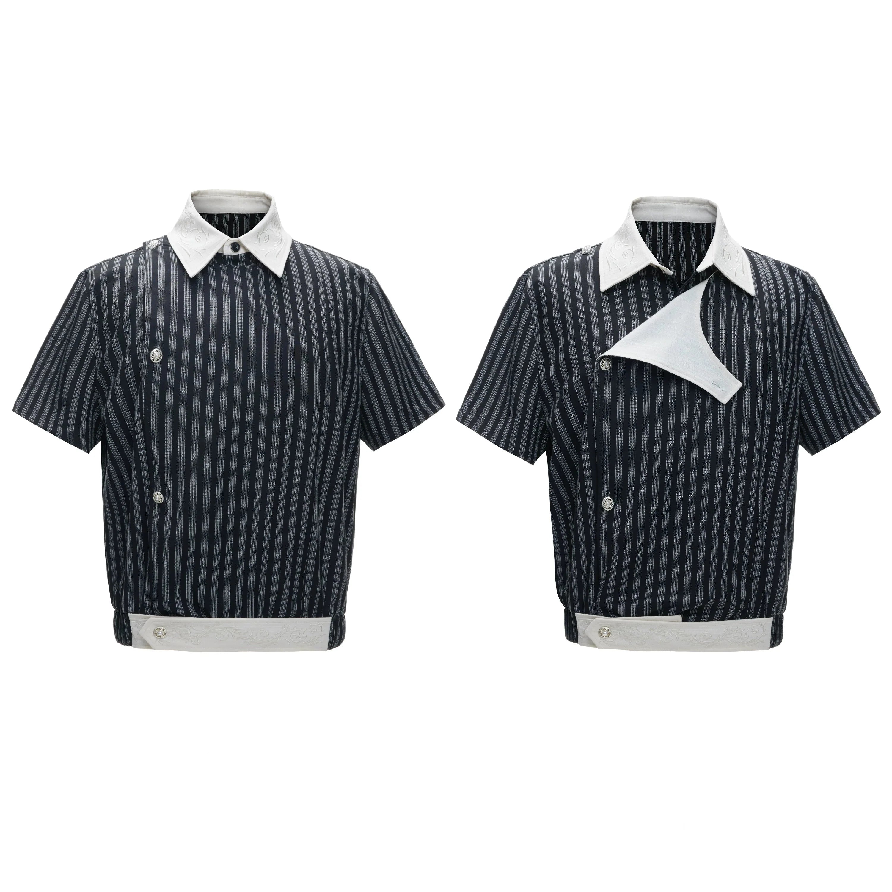 Embroidered Asymmetric Stripe Shirt Tee