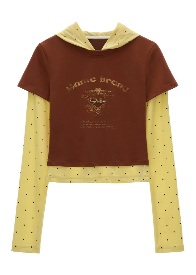 Faux Two-Piece Polka Dot Hoodie