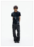 Distressed Raw Hem Slim Straight Jeans