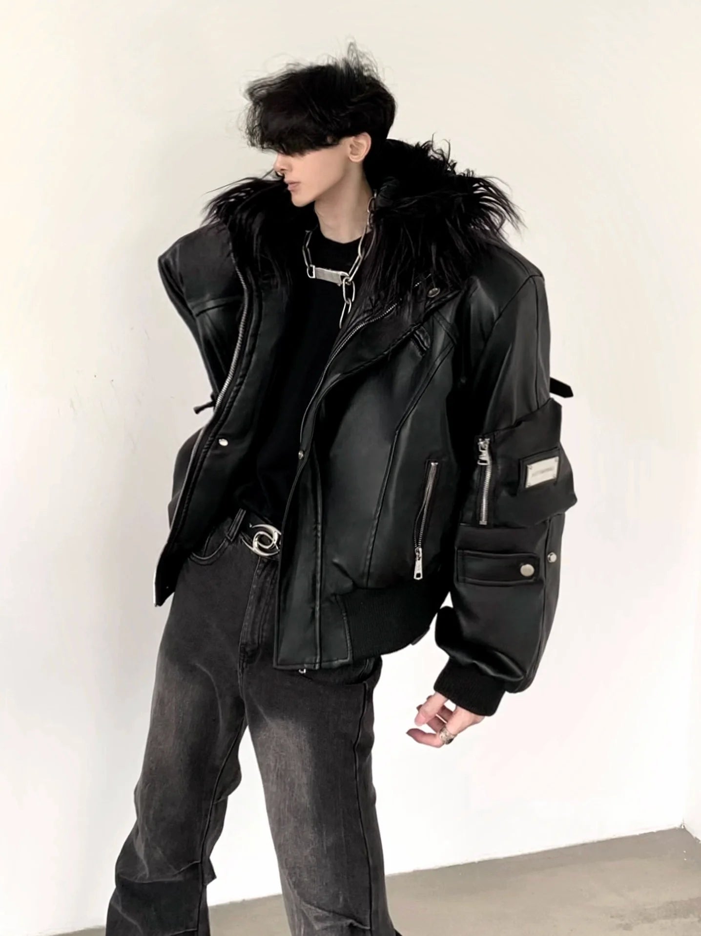 【25s Sep.】Punk Mountain Eagle Large Fur Collar Jacket