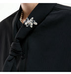 【26s Apr.】Scarf Shoulder Pad Shirt / Drape Wide-leg Pants