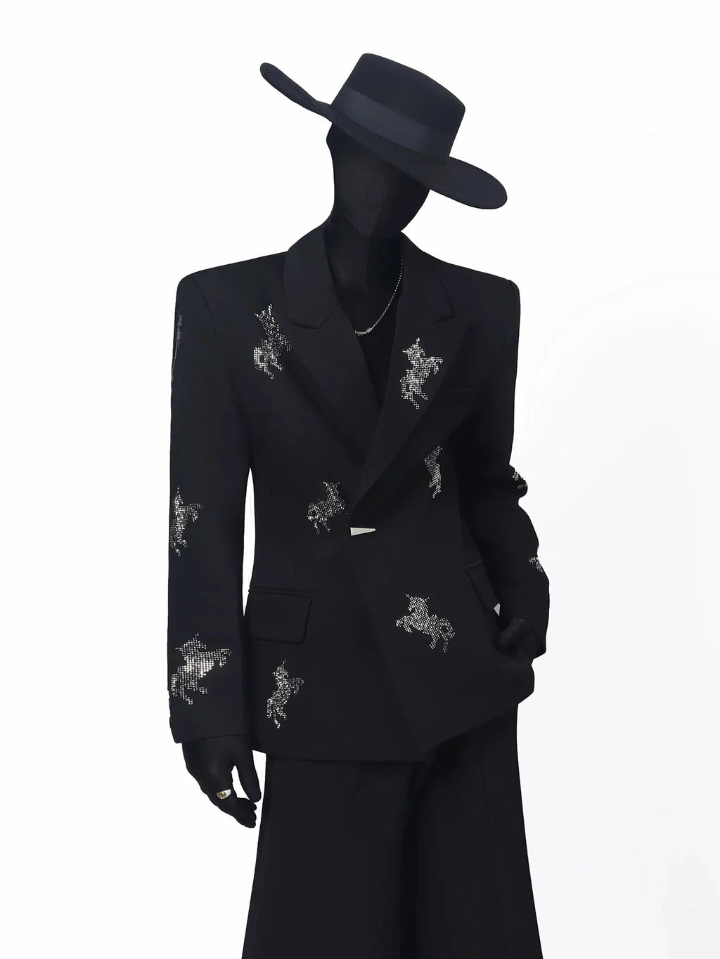 【26s May.】Rhinestone Structured Slim Black Blazer